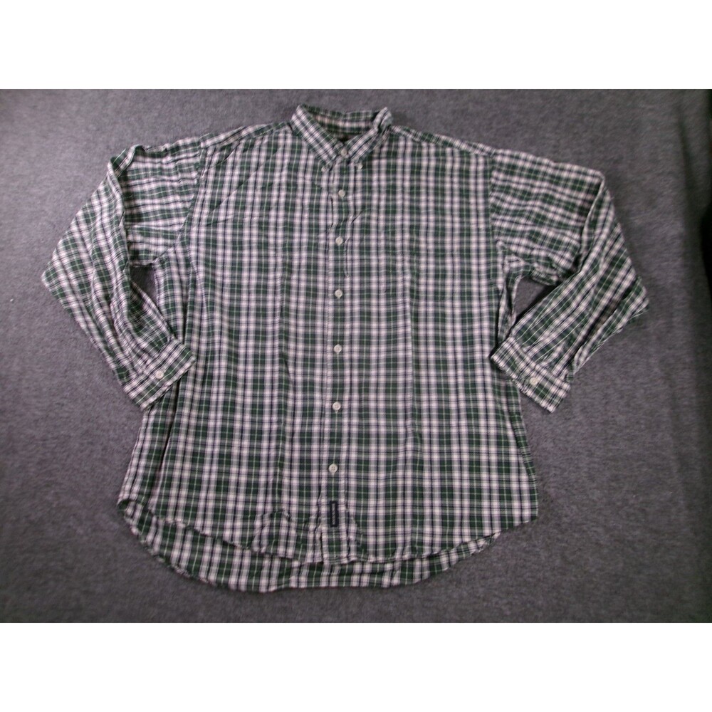 Abercrombie Shirt Men Large Green Plaid Button Classic Casual Preppy Pocket